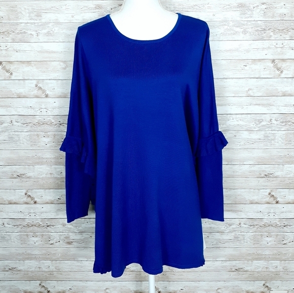 NY Collection Sweaters - NY Collection Poncho Sweater L Blue 128